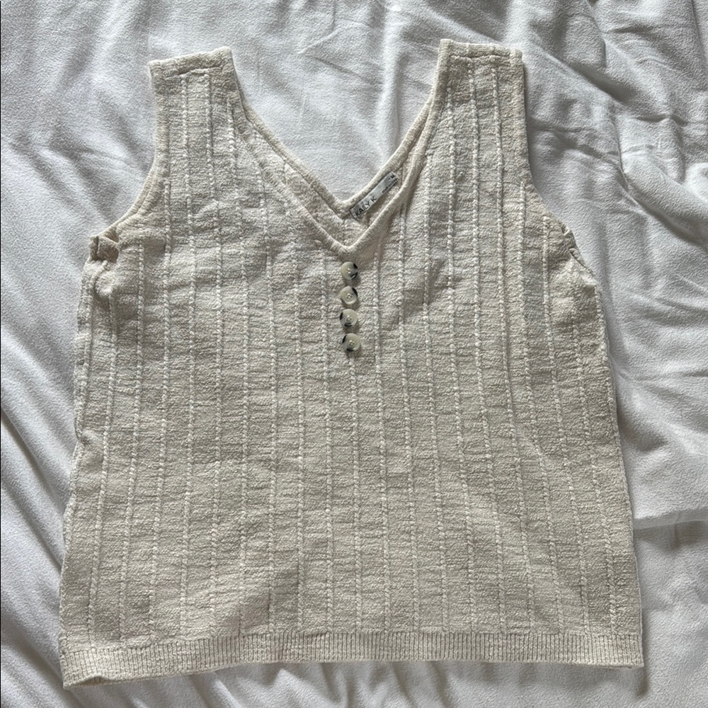 Cream Ribbed Boxy Tank Top